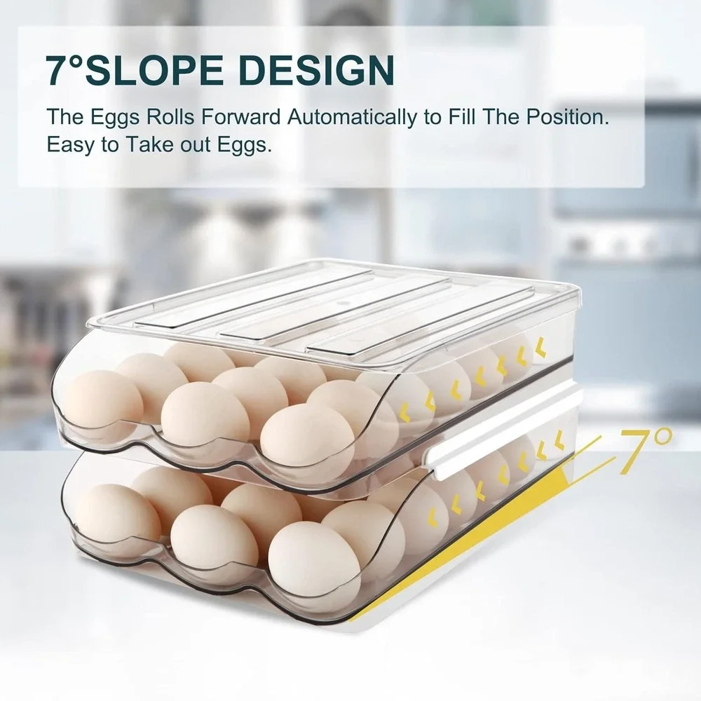 MesRosa 3 Layer Rolling Egg Holder for Fridge Clear Plastic Storage Bin 54 Eggs